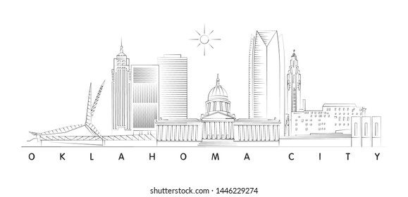 Oklahoma City, Oklahoma skyline minimal linear vector illustration and typography design 
