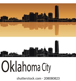 Oklahoma City skyline in orange background in editable vector file