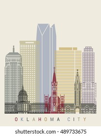 Oklahoma City skyline poster in editable vector file