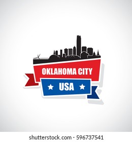 Oklahoma City skyline - ribbon banner - vector illustration