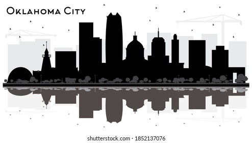 Oklahoma City Skyline Silhouette mit schwarzen Gebäuden und Spiegelungen einzeln auf Weiß. Vektorgrafik. Konzept mit moderner Architektur. Stadtbild von Oklahoma mit Sehenswürdigkeiten.