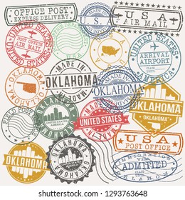 Oklahoma City. Stamp. Vector Art. Postal Passport. Travel Design Set. Postage.