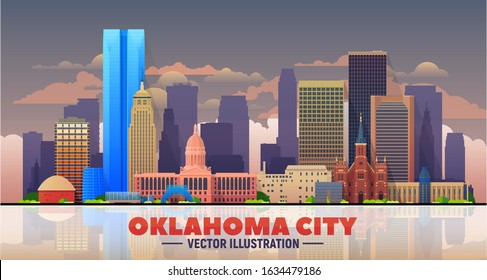 Oklahoma City (US) vector skyline at sky background.
