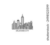 Oklahoma City USA skyline, horizon logo. Panorama, US Oklahoma state icon, abstract landmarks, skyscraper, buildings. United States of America isolated thin line graphic, vector clipart