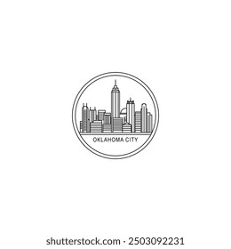 Oklahoma City USA skyline, logo del horizonte. Panorama, ícono del estado de Oklahoma, Lugares famosos abstractos, rascacielos, edificios. Estados Unidos de América aislado delgada línea gráfica, Clipart de Vector