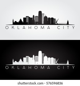 Oklahoma City USA skyline and landmarks silhouette, black and white design, vector illustration.