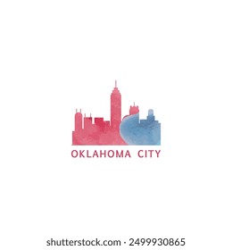 Oklahoma City, EE.UU. acuarela estatal paisaje urbano horizonte panorama de la ciudad Vector plano logotipo moderno, icono. Emblema de los Estados Unidos de América con Lugares famosos y edificios. Gráfico colorido aislado