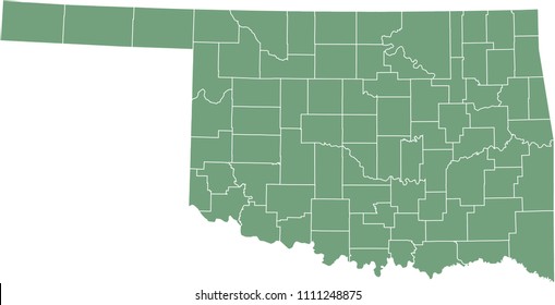 Oklahoma county map vector outline green background. Map of Oklahoma state of United States of America with counties borders