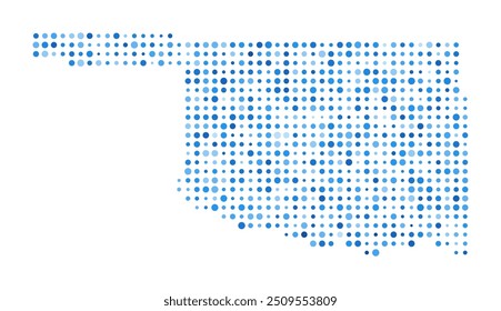 Oklahoma Dot Map. Us State Digital Style Shape. Oklahoma vector image. Us State shape blue circular dots. Vibrant vector illustration.