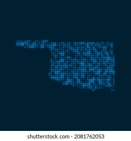 Oklahoma dotted glowing map. Shape of the US state with blue bright bulbs. Vector illustration.