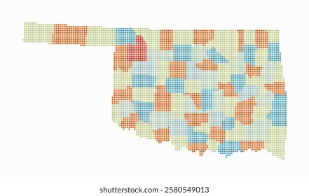 Oklahoma dotted map. Digital style map of the state on white background. Oklahoma shape with square dots. Colored dots style. Small size squares. Artistic vector illustration.