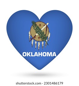 Oklahoma flag in heart shape. Vector illustration.