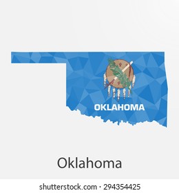 Oklahoma flag map in geometric,mosaic polygonal style.Abstract tessellation,background. Low poly vector illustration EPS10