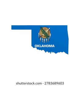 Oklahoma flag map poster. US state pride wall decor artwork. Patriotic printable digital art. Detailed vector illustration