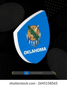 Oklahoma Flag Shield icon in 3D on Dark Modern Abstract Rugby Background. Perfect for sports events, heritage themes, national celebrations, and patriotic designs.