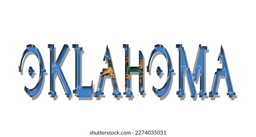 OKLAHOMA flag text font, symbol background, flag ribbon typography lettering logo label banner, 3D colorful background, vector illustration