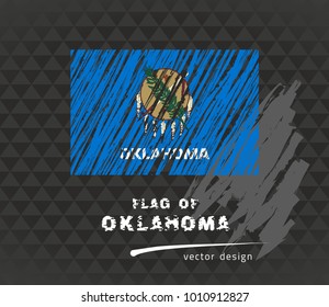 Oklahoma flag, vector sketch hand drawn illustration on dark grunge background