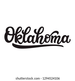 Oklahoma. Hand Drawn US State Name Isolated On White Background. Modern Calligraphy For Posters, Cards, T Shirts, Souvenirs, Stickers. Vector Lettering Typography