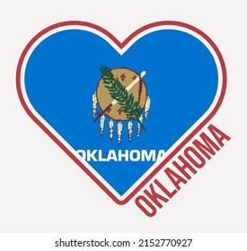 Oklahoma heart flag badge. Made with Love from Oklahoma logo. Flag of the US state in a heart shape. Vector illustration.