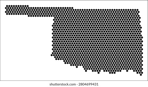 Oklahoma hexagon map. Plain black and white dotted shape template. State tiny hexagon cells. Oklahoma flat honeycomb template. Vector Illustration.