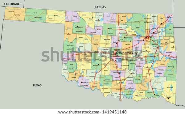 Oklahoma Highly Detailed Editable Political Map Stock Vector (Royalty ...