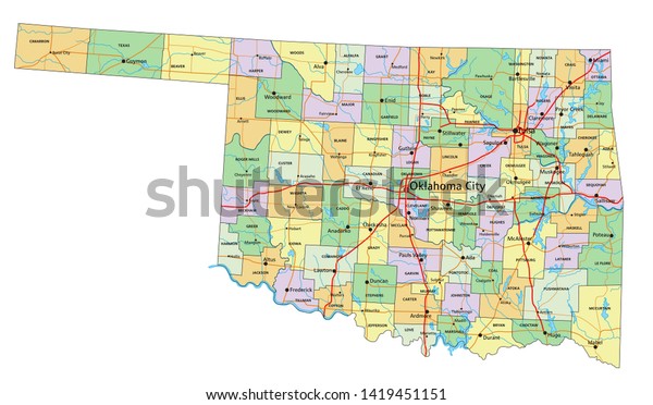 Oklahoma Highly Detailed Editable Political Map Stock Vector (Royalty ...