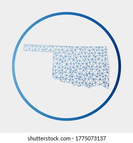 Oklahoma-Symbol. Netzwerkkarte des US-Staates. Rundschild Oklahoma mit Farbverlauf-Ring. Technologie, Internet, Netzwerk, Telekommunikationskonzept. Vektorgrafik.