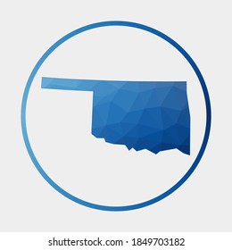 Oklahoma icon. Polygonal map of the us state in gradient ring. Round low poly Oklahoma sign. Vector illustration.