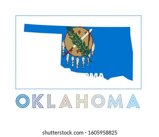 Oklahoma Logo. Map of Oklahoma with US state name and flag. Cool vector illustration.