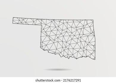 Oklahoma Karte - Abstrakte Mashlinie und Punktwaage auf weißem Hintergrund mit US-Karte. Draht-Rahmen-3D-Maschenweite, Design-Kugel, Punkt und Struktur - Vektorgrafik eps10