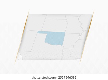 Mapa de Oklahoma em azul com sotaques dourados emoldurados. Mapa vetorial moderno de Oklahoma. Ilustração de vetor.