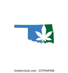 Oklahoma Map With Cannabis Leaf Logo Vector 001