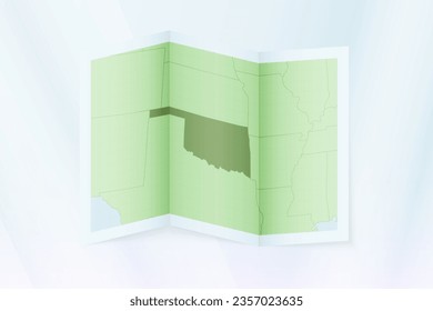 Oklahoma map, folded paper with Oklahoma map. Vector illustration.