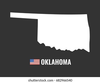 Oklahoma map isolated on black background silhouette. Oklahoma USA state. American flag. Vector illustration.