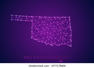 Oklahoma Map mash line and point scales on purple technology background. Wire Frame 3D mesh polygonal network line, design sphere, dot and structure -  Vector illustration eps 10