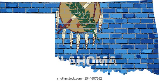 Oklahoma map on a brick wall - Illustration,  
The state of Oklahoma map with flag inside