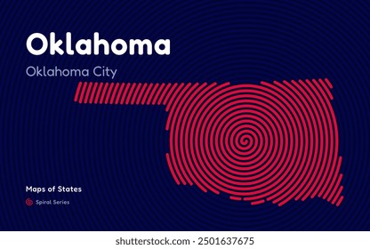 Oklahoma Map in Spiral Oklahoma City Carson City Takes Center Stage. Fingerprint and stripes pattern. American states maps