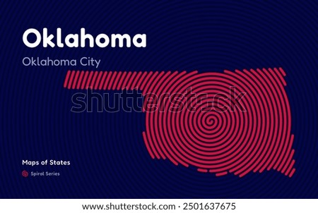 Oklahoma Map in Spiral Oklahoma City Carson City Takes Center Stage. Fingerprint and stripes pattern. American states maps