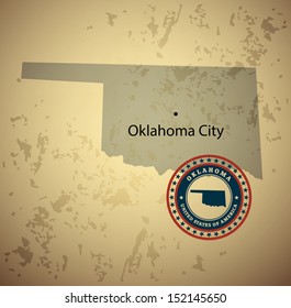 Oklahoma map with stamp vintage vector background
