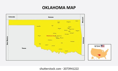 Oklahoma Map. State and district map of Oklahoma. Political map of Oklahoma with the major district