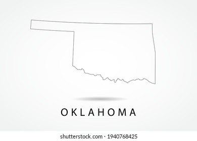 Oklahoma Map- State of USA Map International vector template with thin black outline or outline graphic sketch style and black color isolated on white background - Vector illustration eps 10