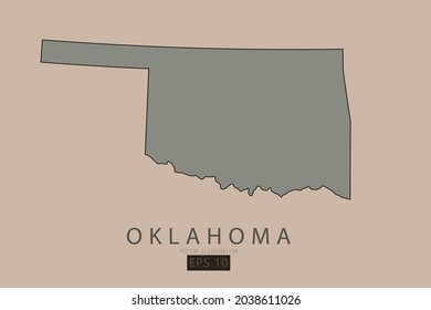 Oklahoma Map - State of USA Map International vector template with old classic style and gray color on map isolated on brown background - Vector illustration eps 10 