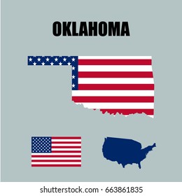 Oklahoma map with USA flag