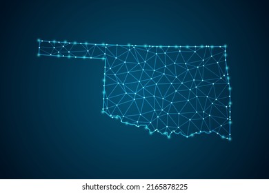 Oklahoma Map - USA Map mash line and point scales on blue technology background. Wire Frame 3D mesh polygonal network line, design sphere, dot and structure -  Vector illustration eps 10