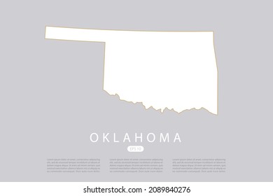 Oklahoma Map - USA, United States of America Map vector template with white color and thin gold outline graphic sketch style isolated on grey background - Vector illustration eps 10