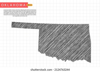 Oklahoma Map - USA, United States of America Map template with black outline graphic sketch and old school style isolated on white grid background - Vector illustration eps 10