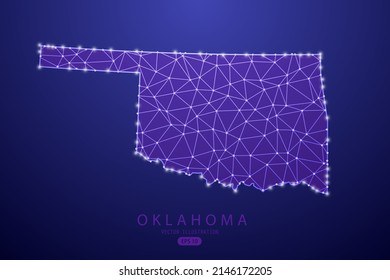 Oklahoma Map - USA, United States of America map vector template with purple mash line, point scales, and polygon style isolated on purple technology background - Vector illustration eps 10