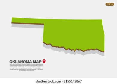 Oklahoma Map - USA, United States of America Map vector template with isometric style including shadow, green and brown color isolated on white background - Vector illustration eps 10