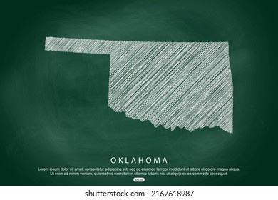 Oklahoma Map - USA, United States of America Map vector template with white outline graphic sketch and old school style  isolated on Green Chalkboard background - Vector illustration eps 10