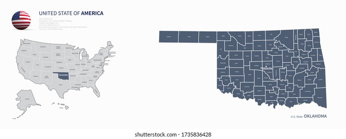 oklahoma map. vector map of oklahoma, us states.